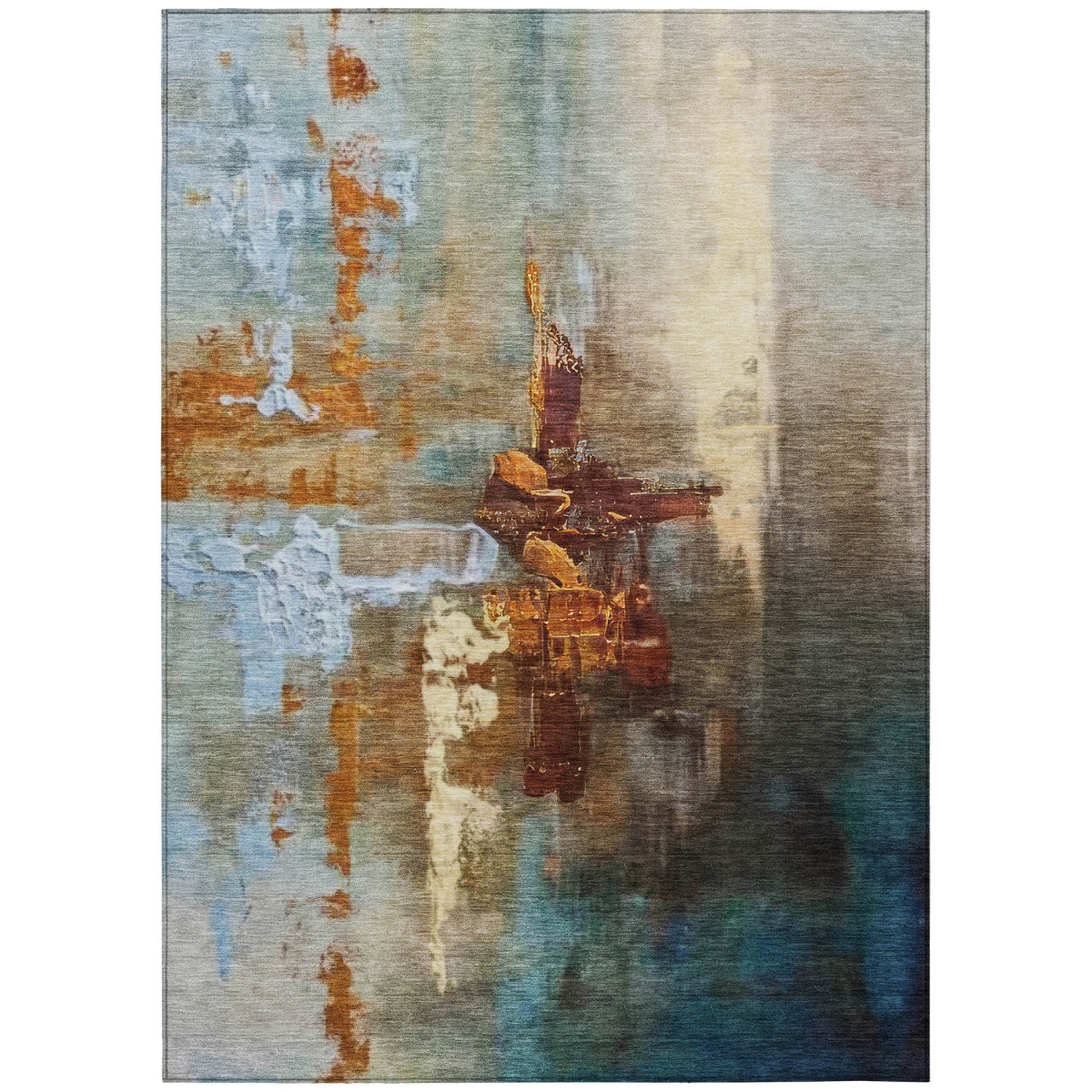 637392 3 x 5 ft. Rust Teal, Blue & Beige Abstract Washable Transitional Indoor & Outdoor Rectangle Area Rug