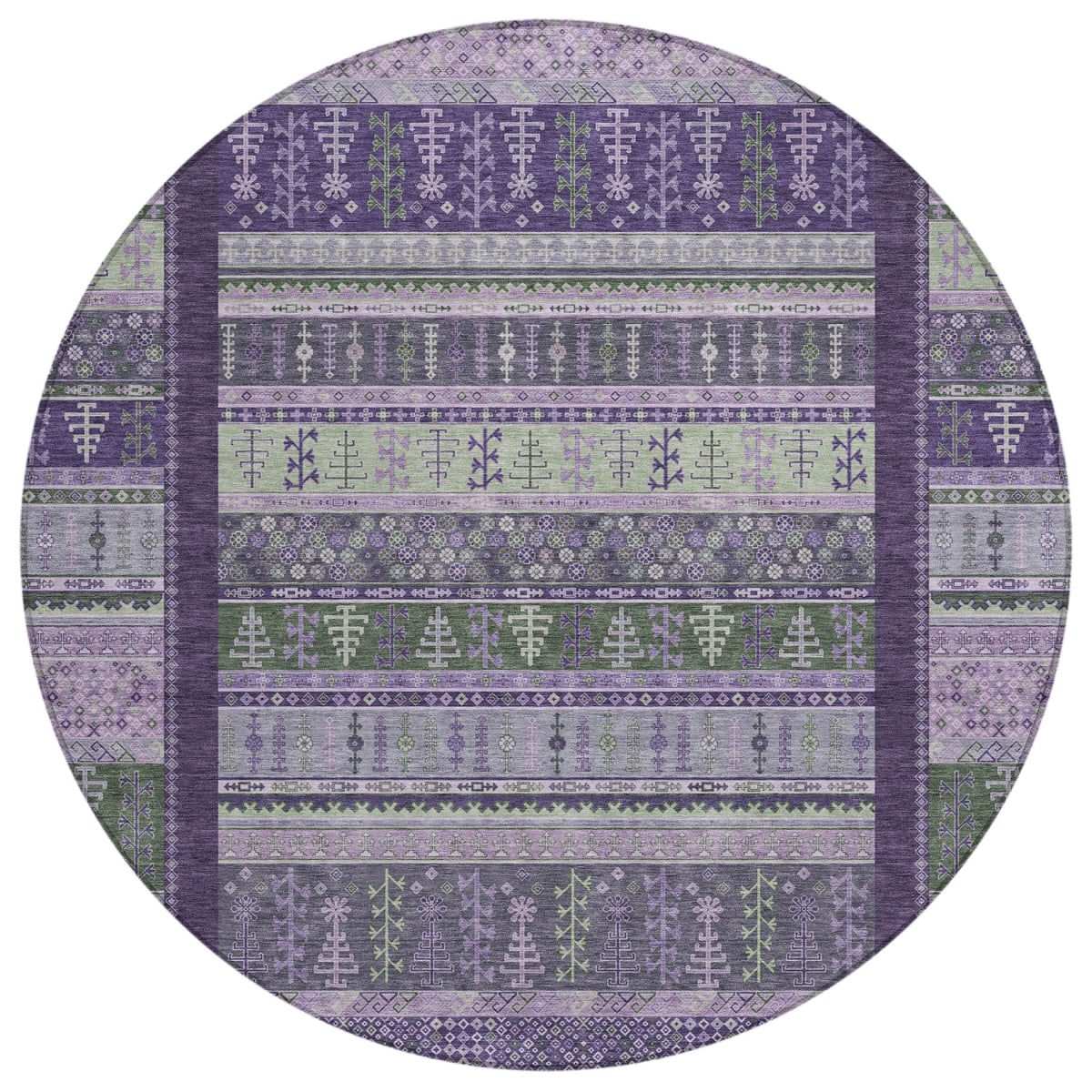 637460 8 ft. Purple Green & Lavender Striped Washable Transitional Indoor & Outdoor Round Area Rug