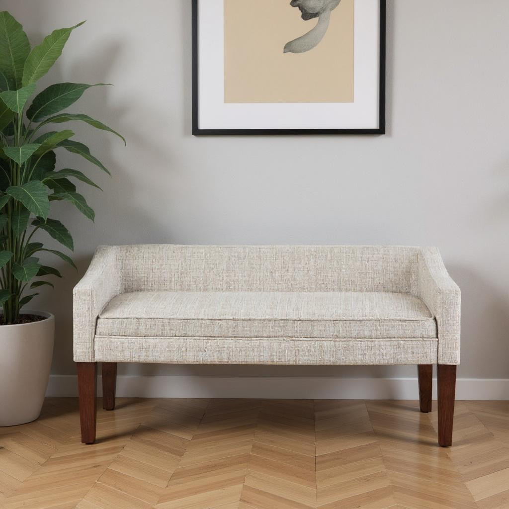 642316 23.60 x 49.60 x 22 in. Platinum & Brown Fabric & Wood Upholstered Bench