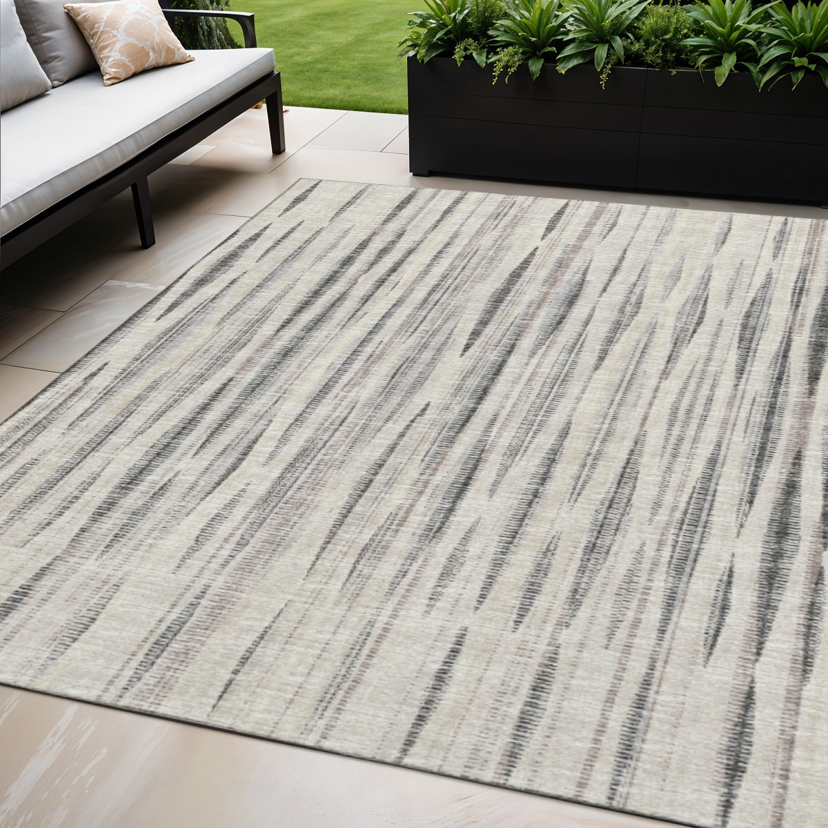 642321 5 x 8 ft. Beige & Gray Striped Washable Transitional Indoor & Outdoor Rectangle Area Rug