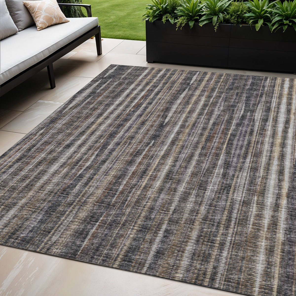 642363 5 x 8 ft. Brown & Copper Striped Washable Transitional Indoor & Outdoor Rectangle Area Rug