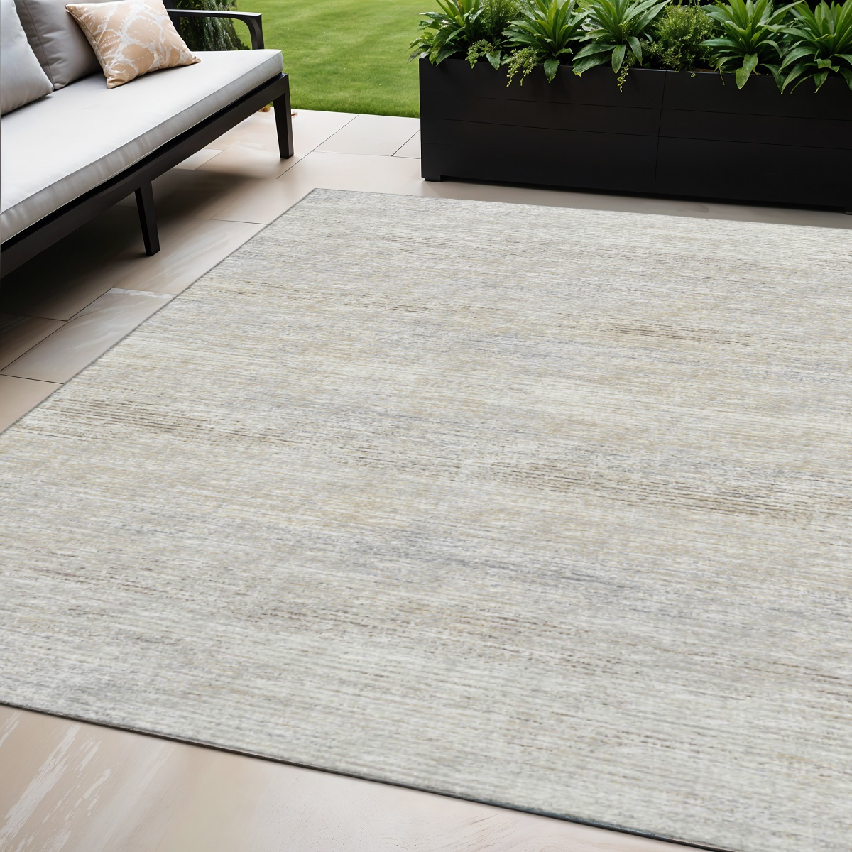 642369 5 x 8 ft. Beige & Ivory Abstract Washable Transitional Indoor & Outdoor Rectangle Area Rug