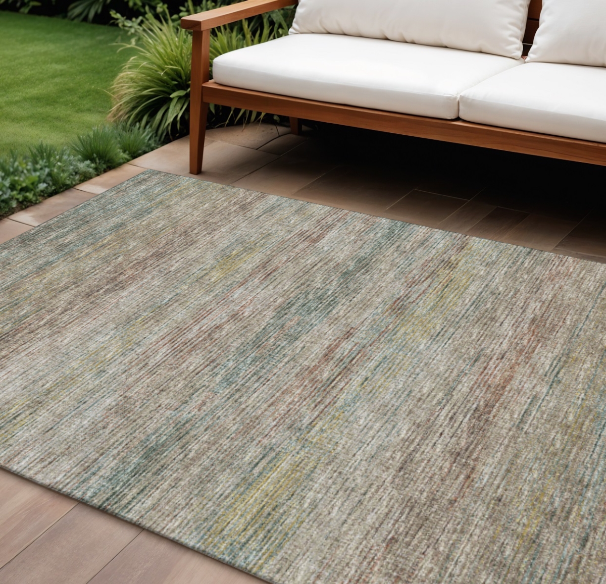 642379 10 x 14 ft. Rainbow & Ivory Abstract Washable Transitional Indoor & Outdoor Rectangle Area Rug