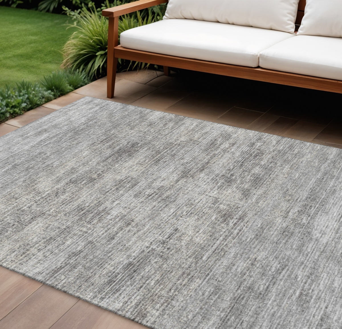 642401 8 x 10 ft. Silver & Charcoal Abstract Washable Transitional Indoor & Outdoor Rectangle Area Rug