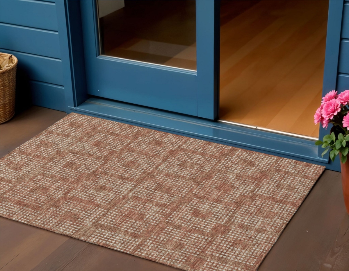 642440 3 x 5 ft. Burnt Sienna & Ivory Geometric Washable Transitional Indoor & Outdoor Rectangle Area Rug