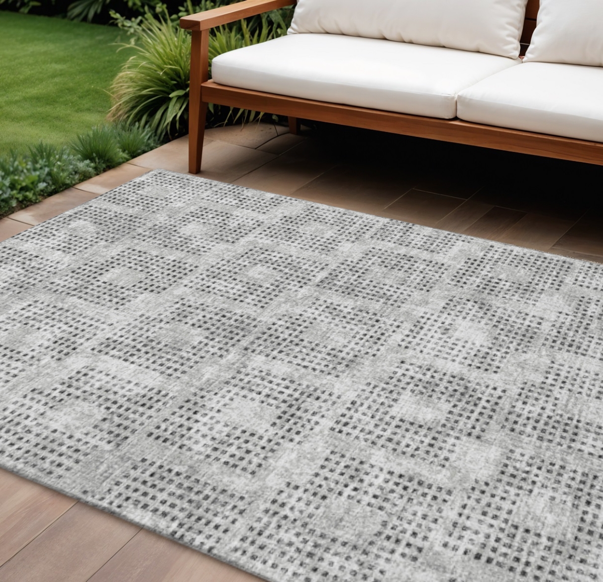 642457 10 x 14 ft. Gray & Charcoal Geometric Washable Transitional Indoor & Outdoor Rectangle Area Rug