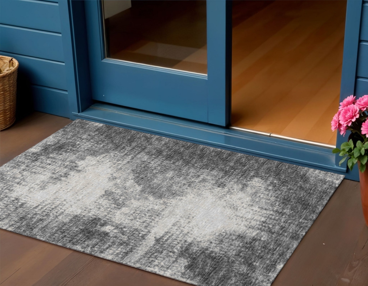 642482 3 x 5 ft. Black & Ivory Abstract Washable Transitional Indoor & Outdoor Rectangle Area Rug