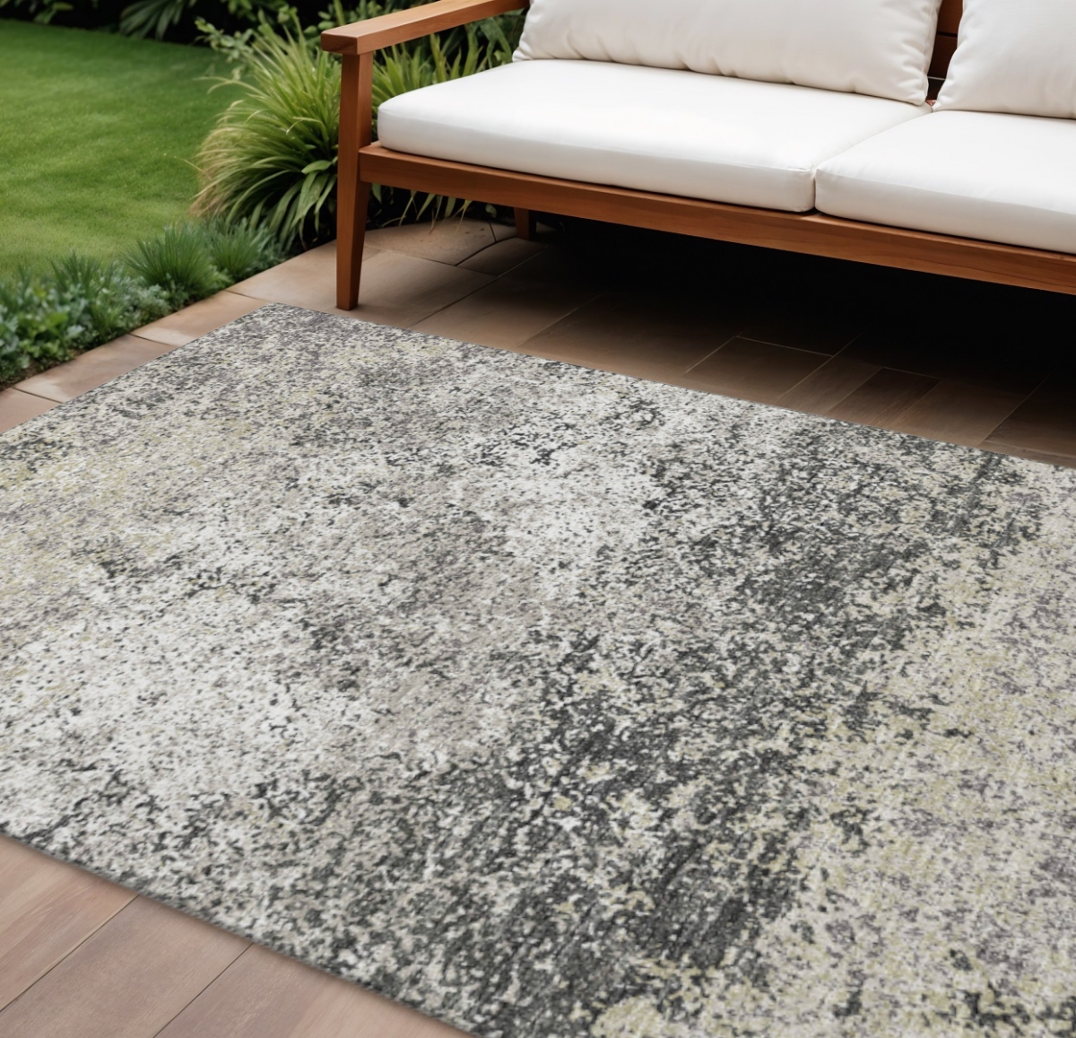 642534 9 x 12 ft. Gray & Charcoal Abstract Washable Transitional Indoor & Outdoor Rectangle Area Rug
