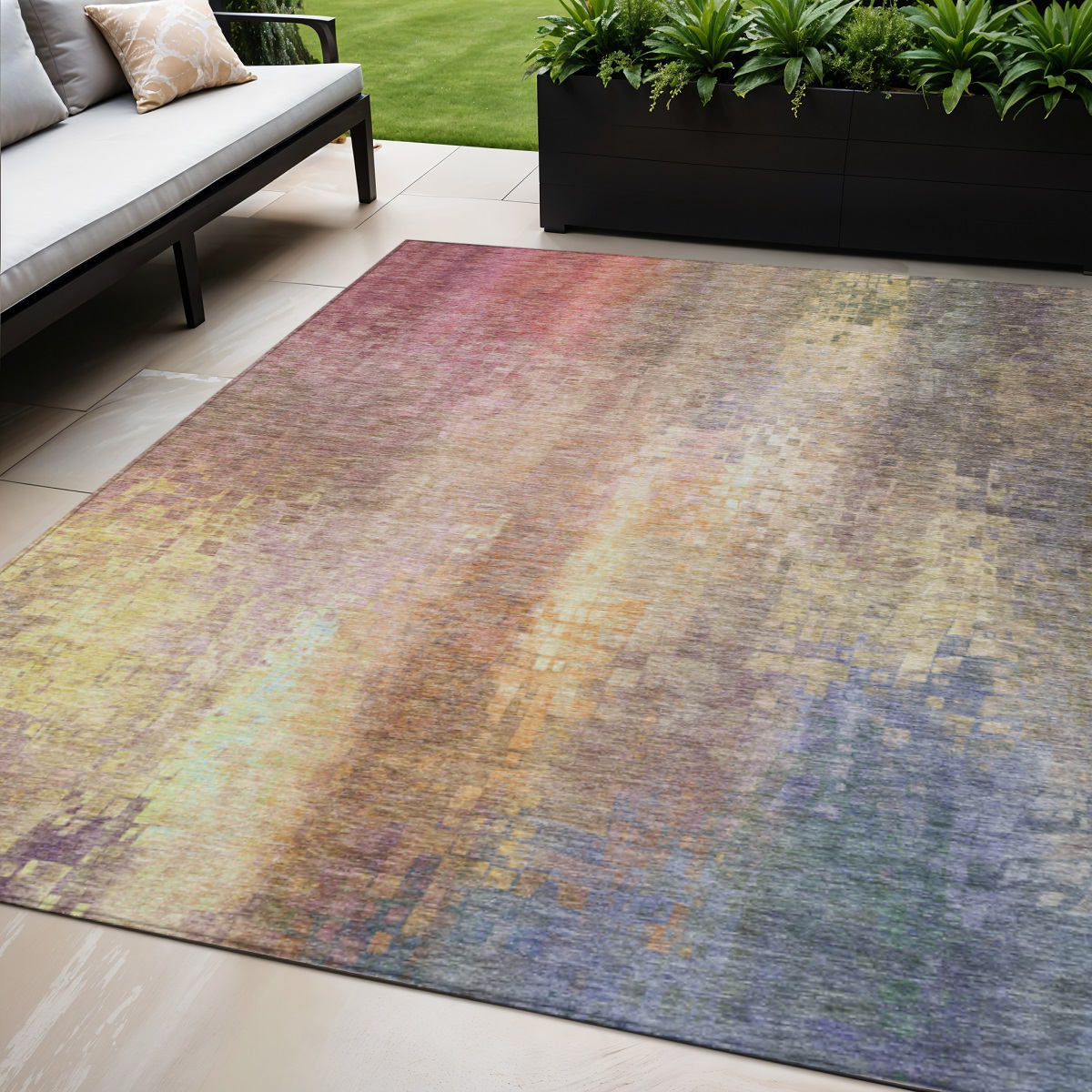 639912 5 x 8 ft. Blush & Gold Abstract Washable Transitional Indoor & Outdoor Rectangle Area Rug
