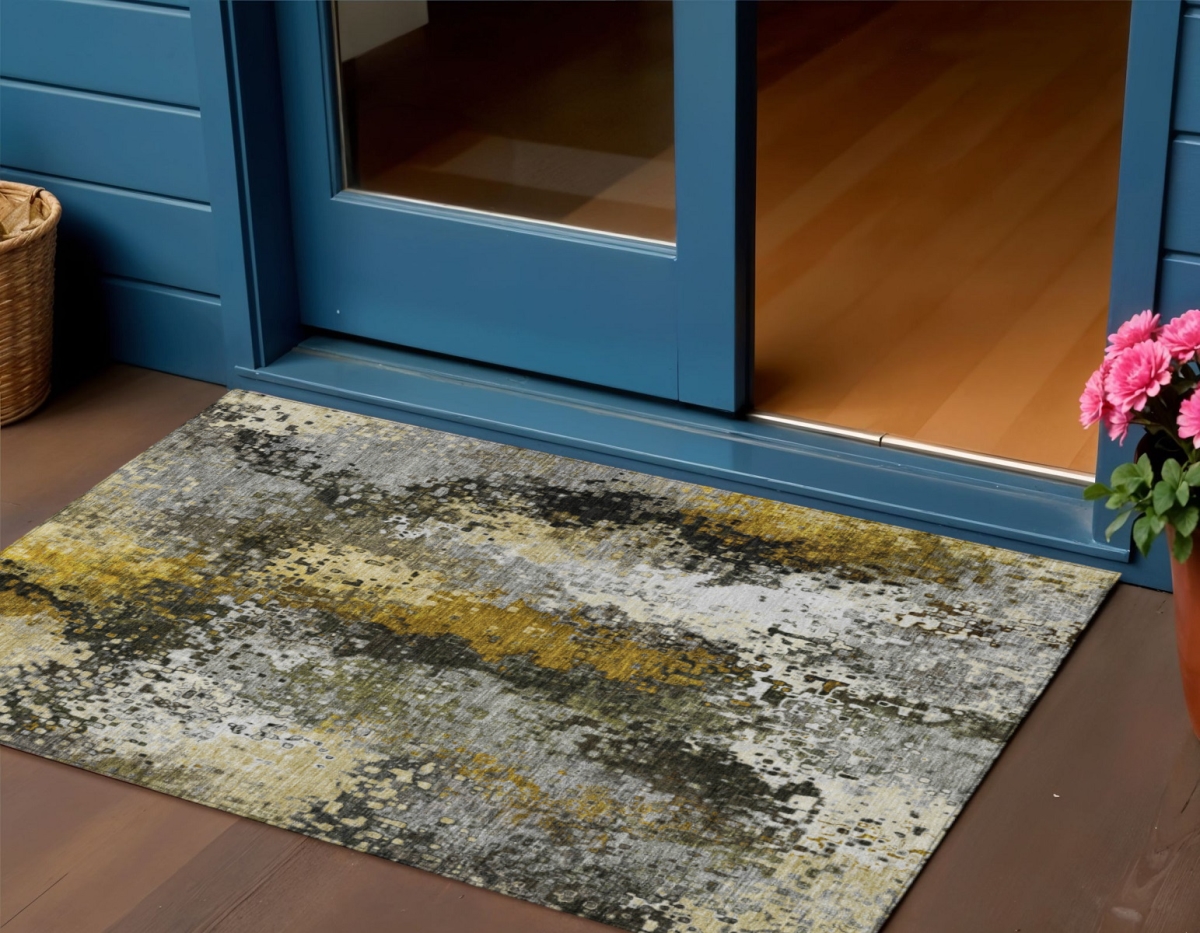 640016 3 x 5 ft. Pewter Gold & Silver Abstract Washable Transitional Indoor & Outdoor Rectangle Area Rug