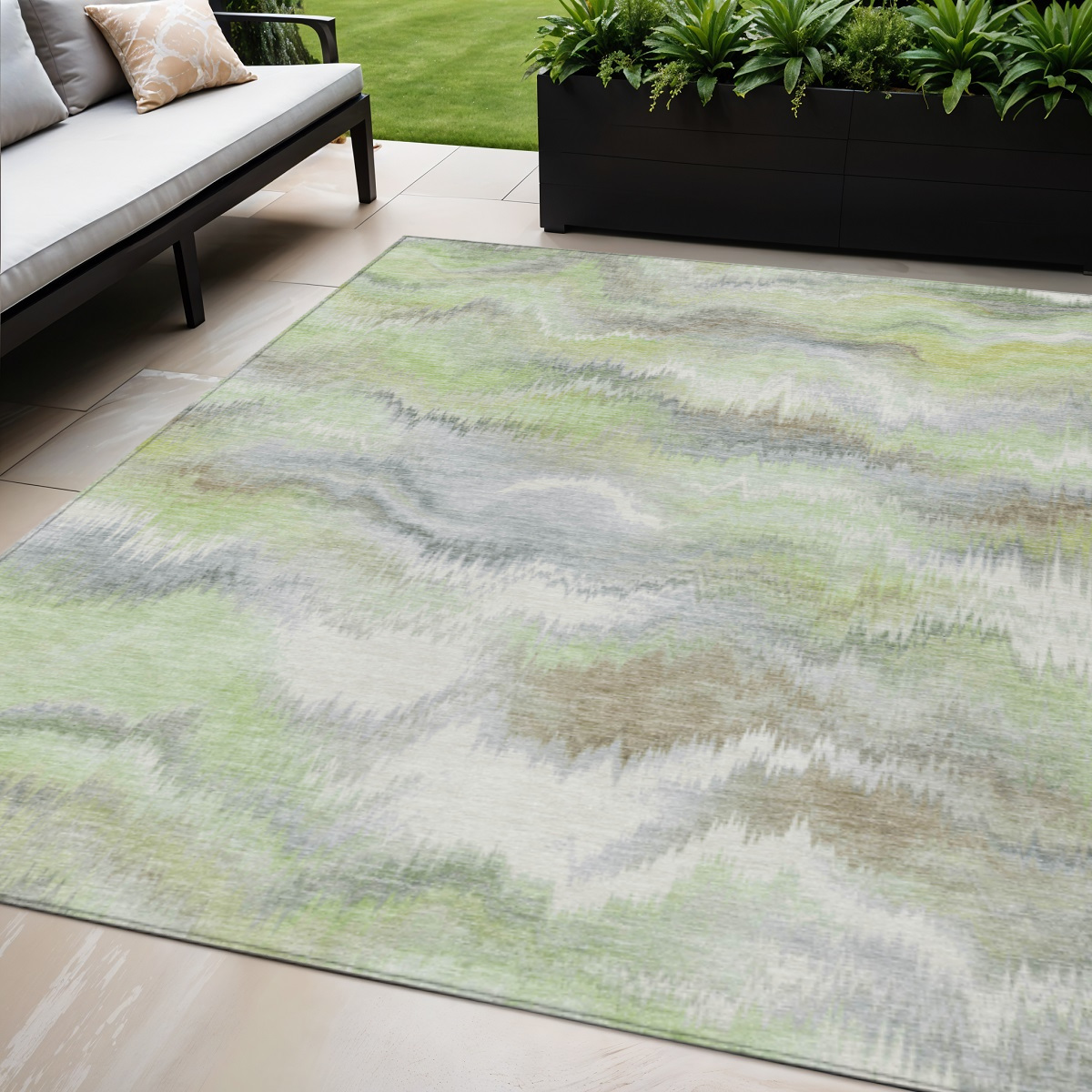 640745 5 x 8 ft. Artichoke Green & Ivory Abstract Washable Transitional Indoor & Outdoor Rectangle Area Rug