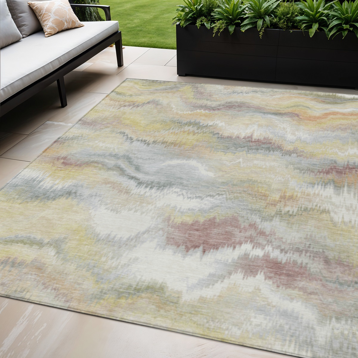 640751 5 x 8 ft. Beige & Ivory Abstract Washable Transitional Indoor & Outdoor Rectangle Area Rug