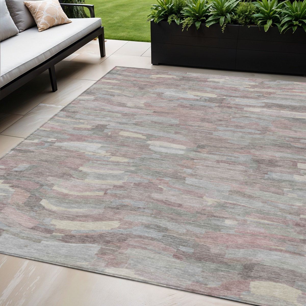 641225 5 x 8 ft. Blush & Gray Striped Washable Transitional Indoor & Outdoor Rectangle Area Rug