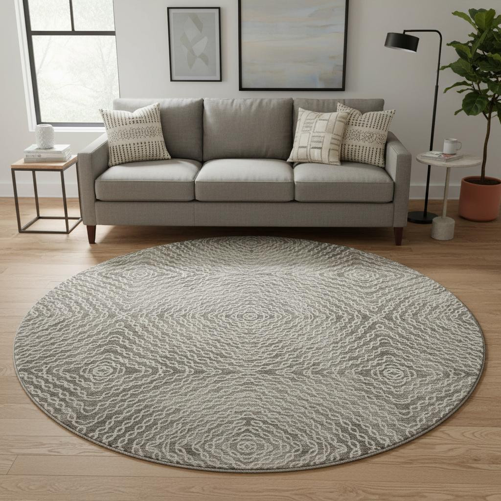 644008 8 ft. Coffee & Beige Geometric Transitional Washable Round Area Rug with UV Protection