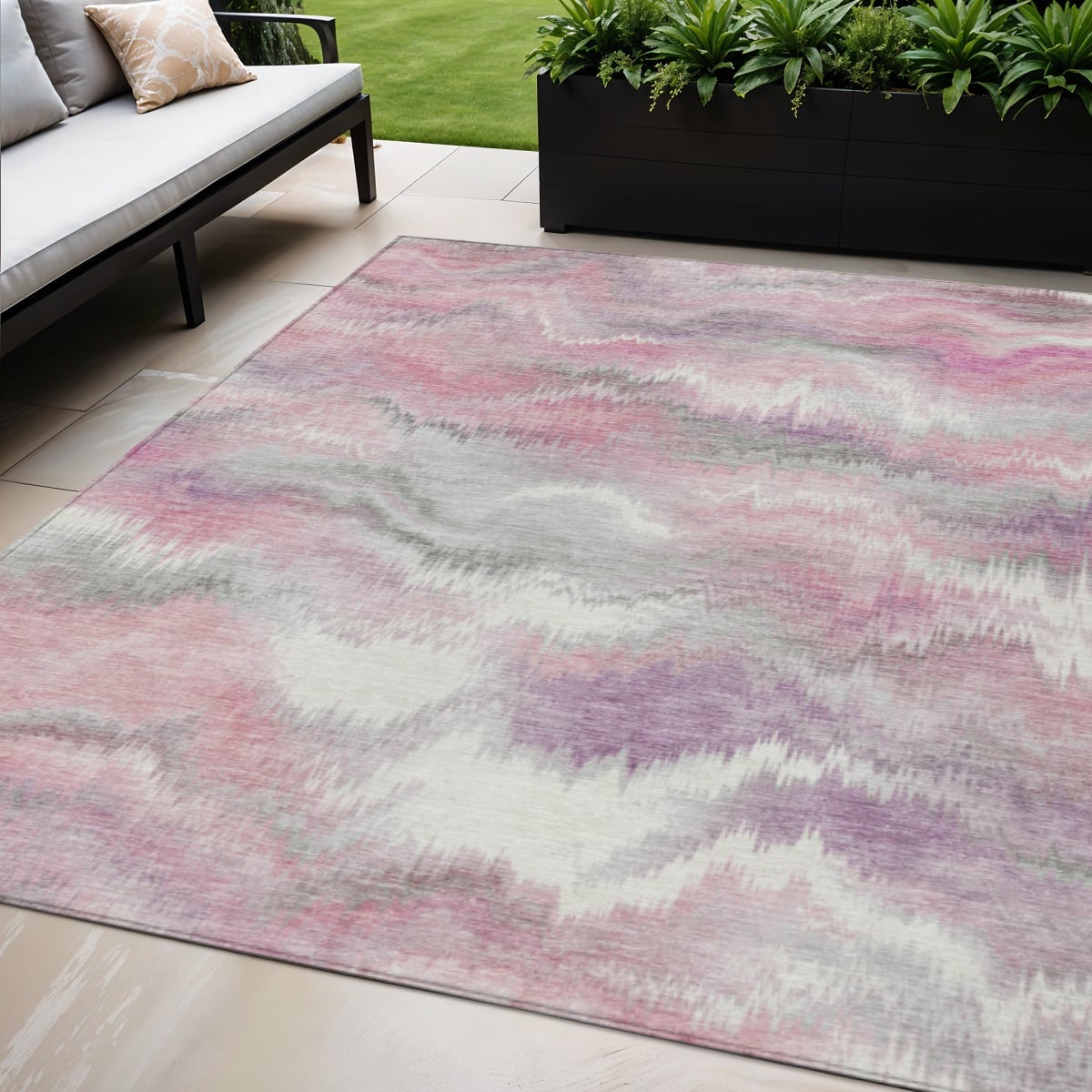 640757 5 x 8 ft. Blush & Ivory Abstract Washable Transitional Indoor & Outdoor Rectangle Area Rug
