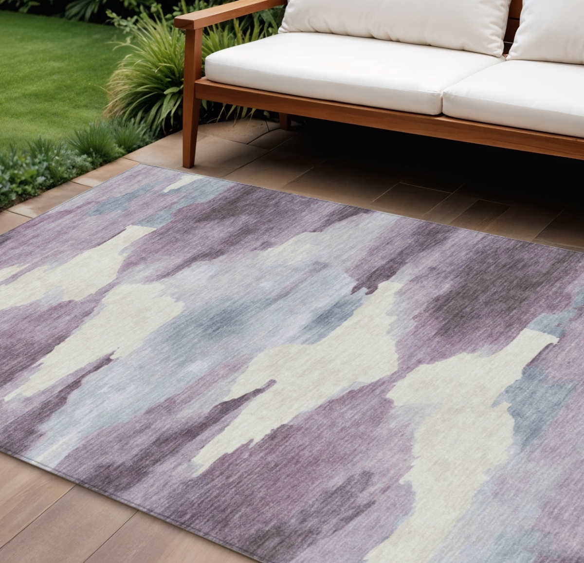 640795 8 x 10 ft. Plum & Ivory Abstract Washable Transitional Indoor & Outdoor Rectangle Area Rug