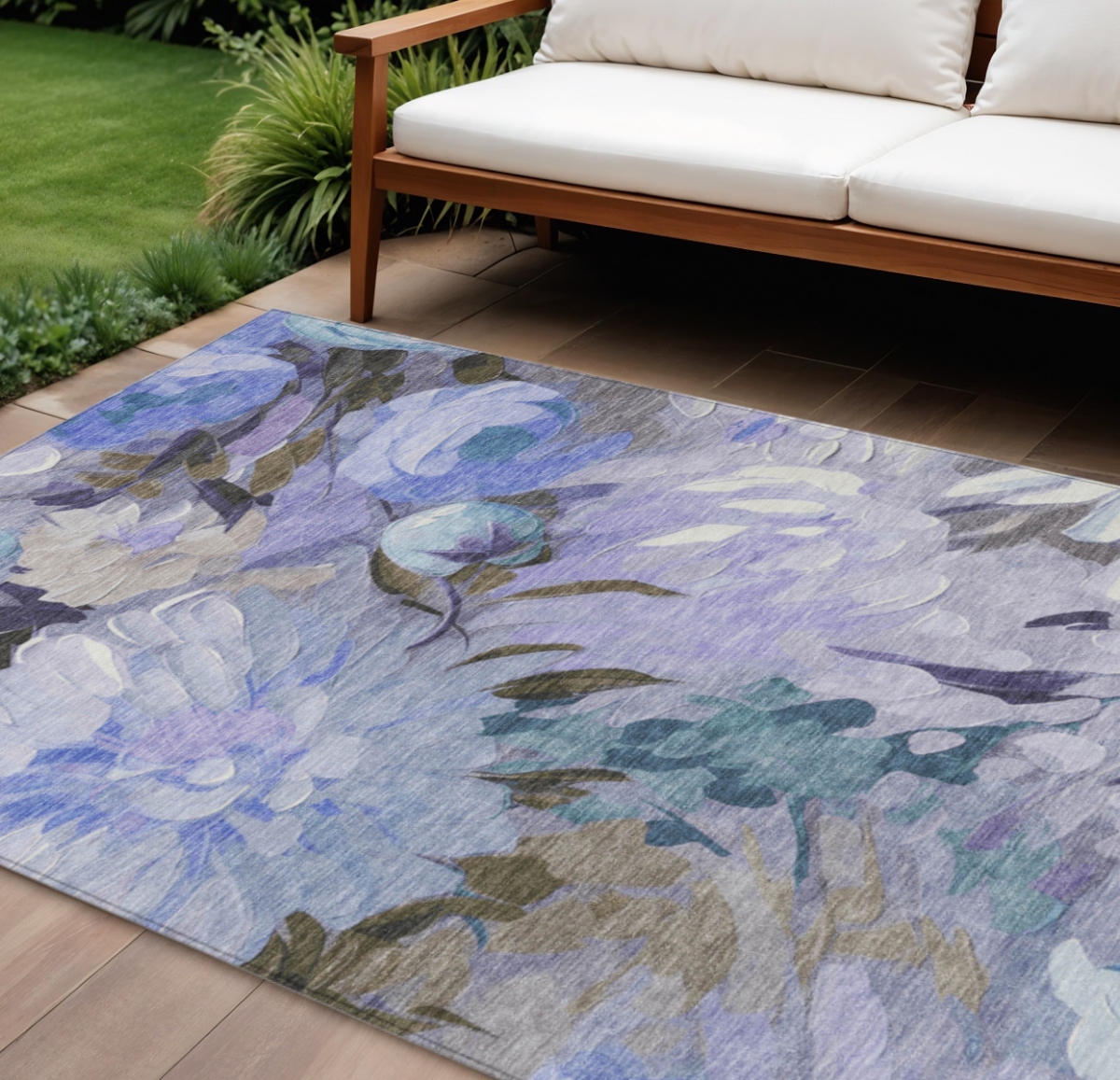 641173 8 x 10 ft. Purple & Blue Floral Washable Transitional Indoor & Outdoor Rectangle Area Rug