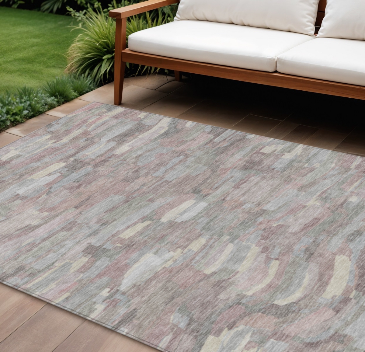 641228 9 x 12 ft. Blush & Gray Striped Washable Transitional Indoor & Outdoor Rectangle Area Rug