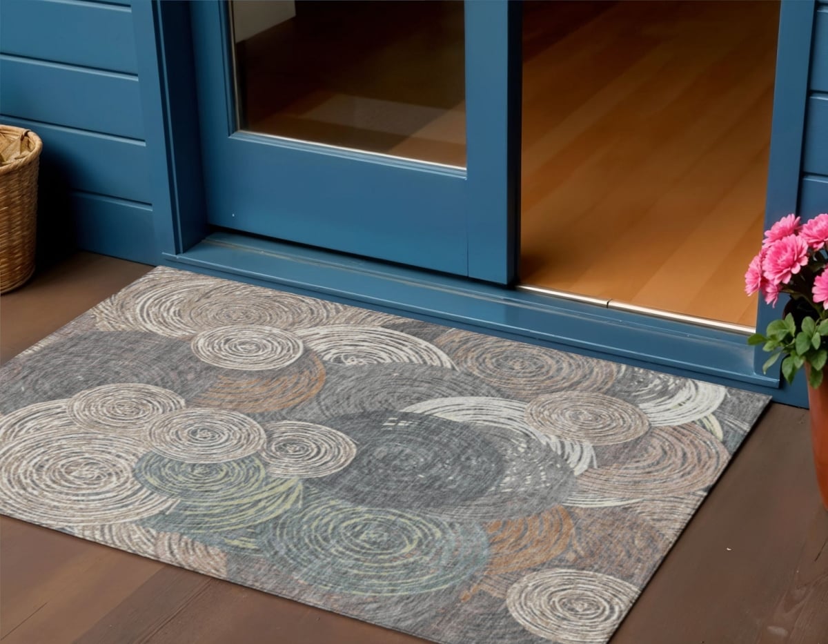 641272 3 x 5 ft. Brown, Taupe & Beige Geometric Washable Transitional Indoor & Outdoor Rectangle Area Rug