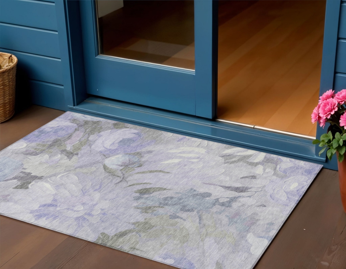 641158 3 x 5 ft. Lavender & Ivory Floral Washable Transitional Indoor & Outdoor Rectangle Area Rug