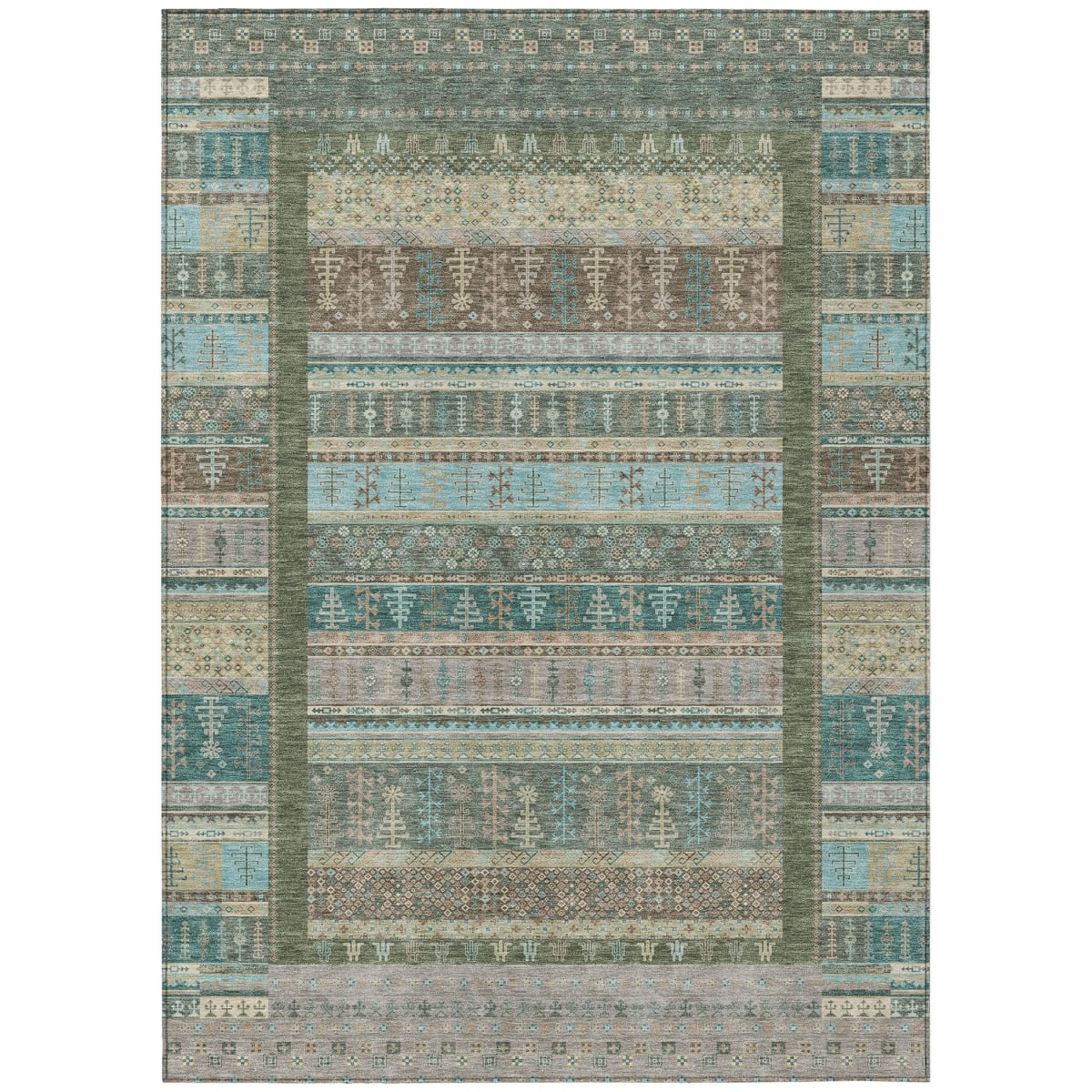 637434 3 x 5 ft. Artichoke Green Teal, Blue & Beige Striped Washable Transitional Indoor & Outdoor Rectangle Area Rug