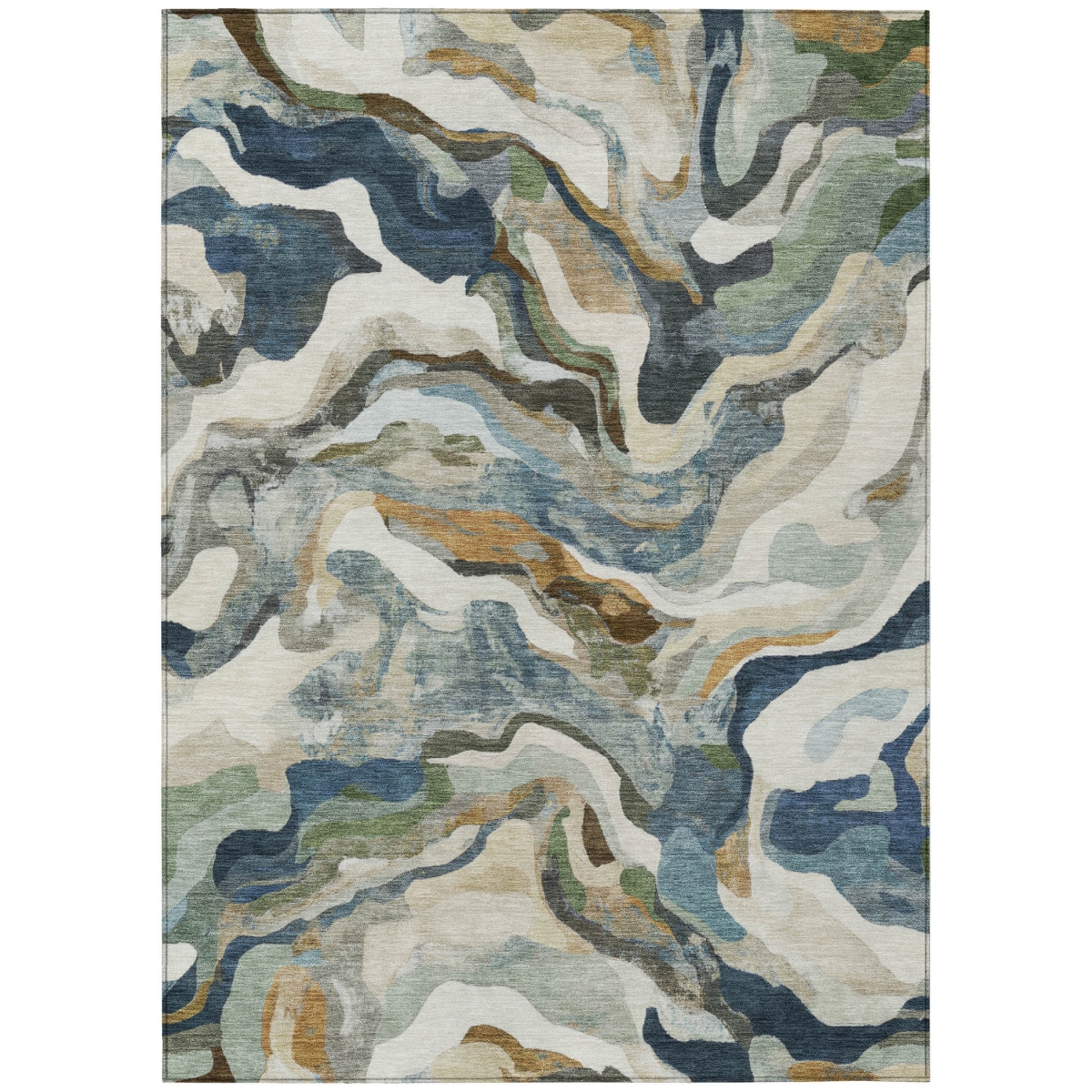 637506 3 x 5 ft. Denim Blue, Ivory & Gold Abstract Washable Transitional Indoor & Outdoor Rectangle Area Rug