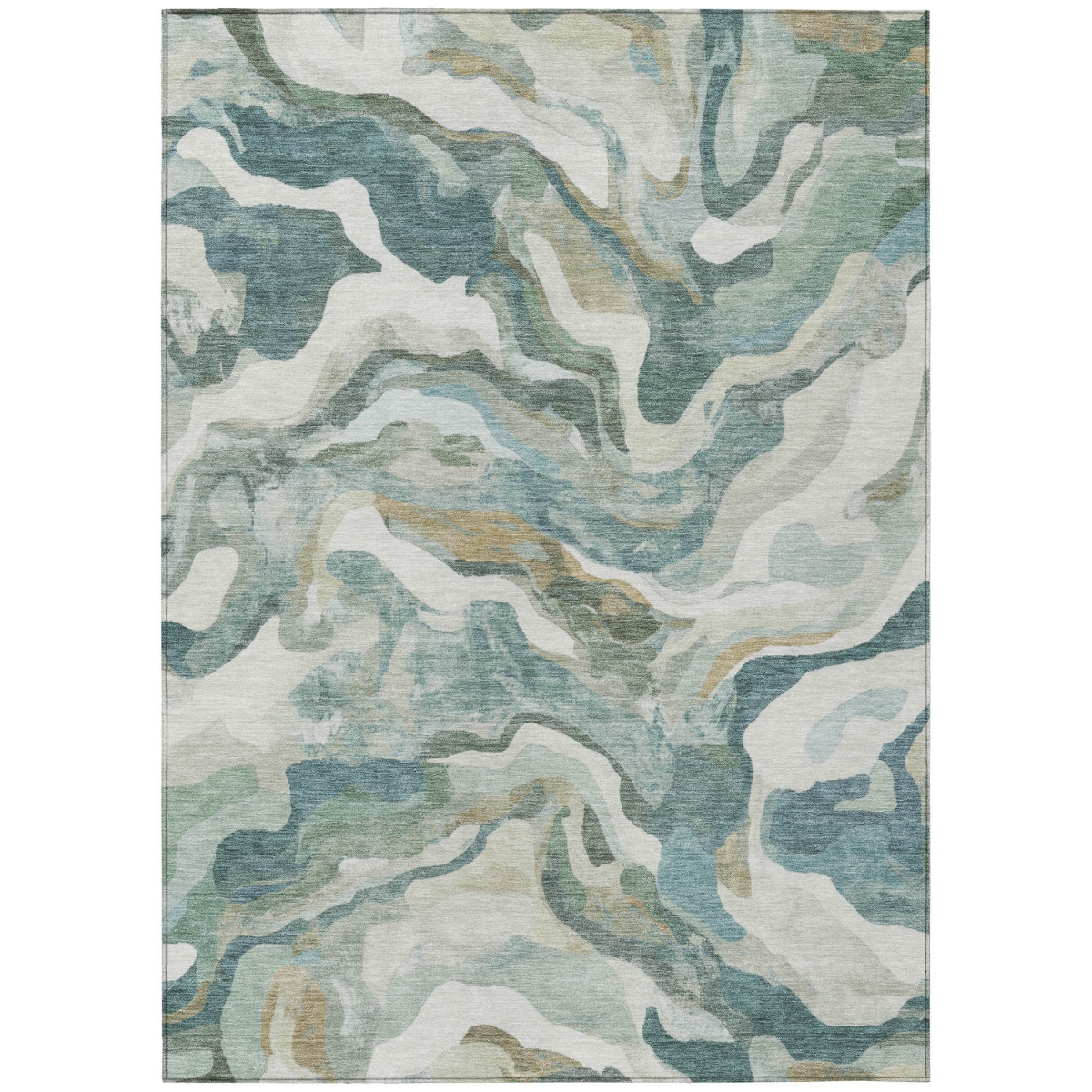 637524 3 x 5 ft. Teal Blue, Ivory & Beige Abstract Washable Transitional Indoor & Outdoor Rectangle Area Rug