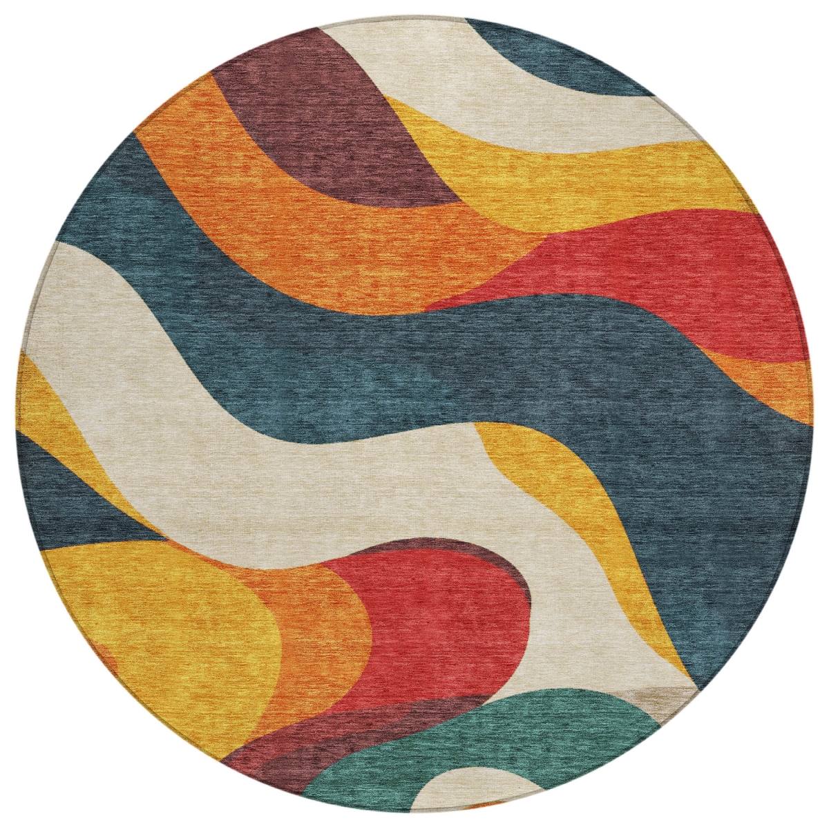 638033 8 ft. Orange Navy Blue & Ivory Abstract Washable Transitional Indoor & Outdoor Round Area Rug