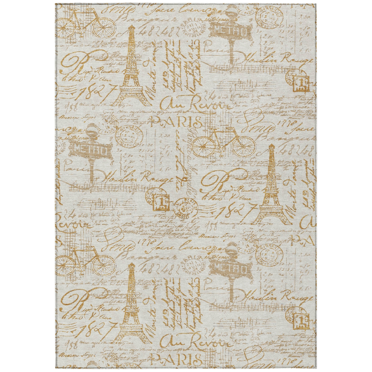 638751 9 x 12 ft. Gold Ivory & Beige Toile Washable Transitional Indoor & Outdoor Rectangle Area Rug
