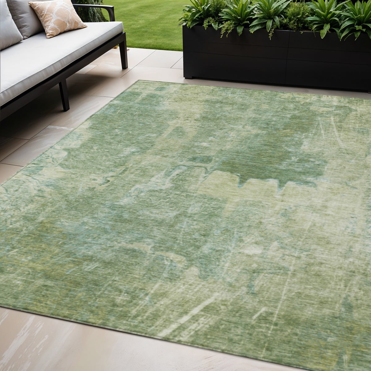 639360 5 x 8 ft. Artichoke Green & Beige Abstract Washable Transitional Indoor & Outdoor Rectangle Area Rug