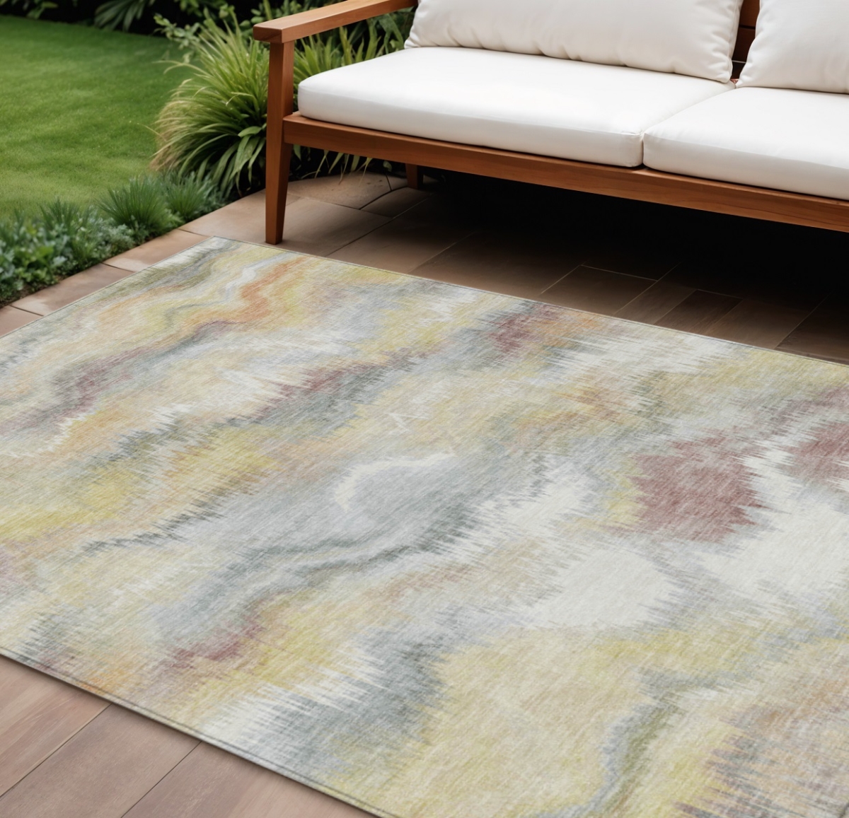640753 8 x 10 ft. Beige & Ivory Abstract Washable Transitional Indoor & Outdoor Rectangle Area Rug