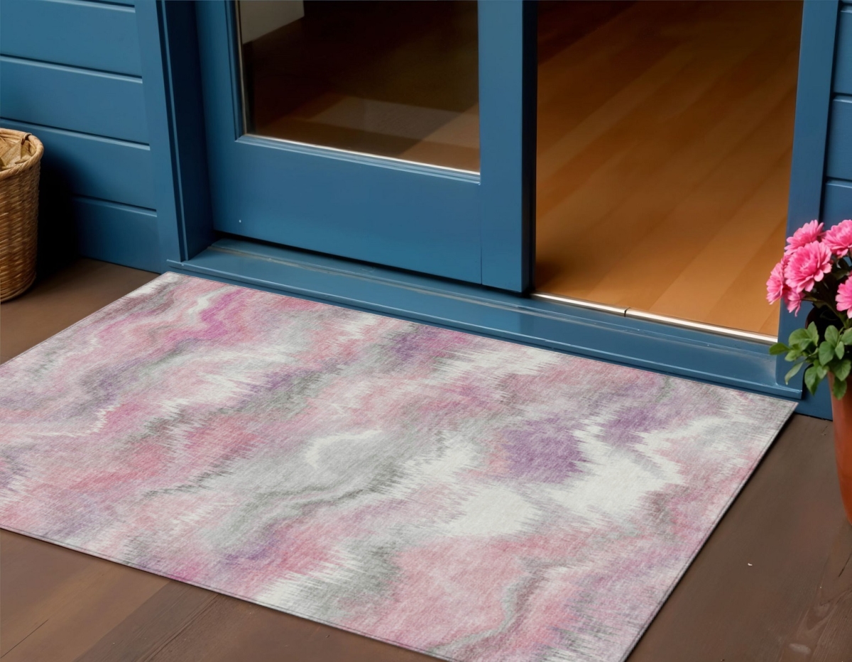640756 3 x 5 ft. Blush & Ivory Abstract Washable Transitional Indoor & Outdoor Rectangle Area Rug
