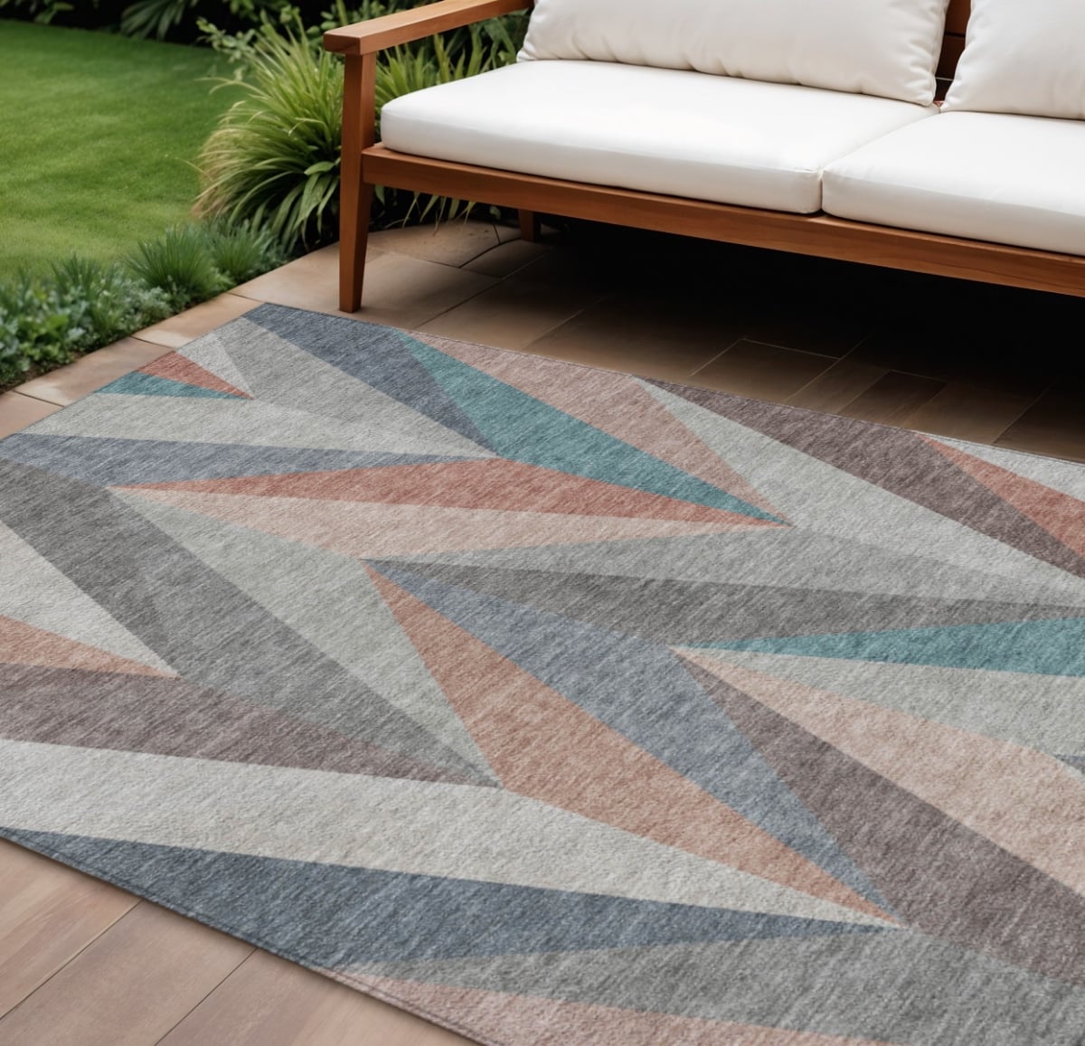 641197 8 x 10 ft. Copper, Ivory & Taupe Geometric Washable Transitional Indoor & Outdoor Rectangle Area Rug