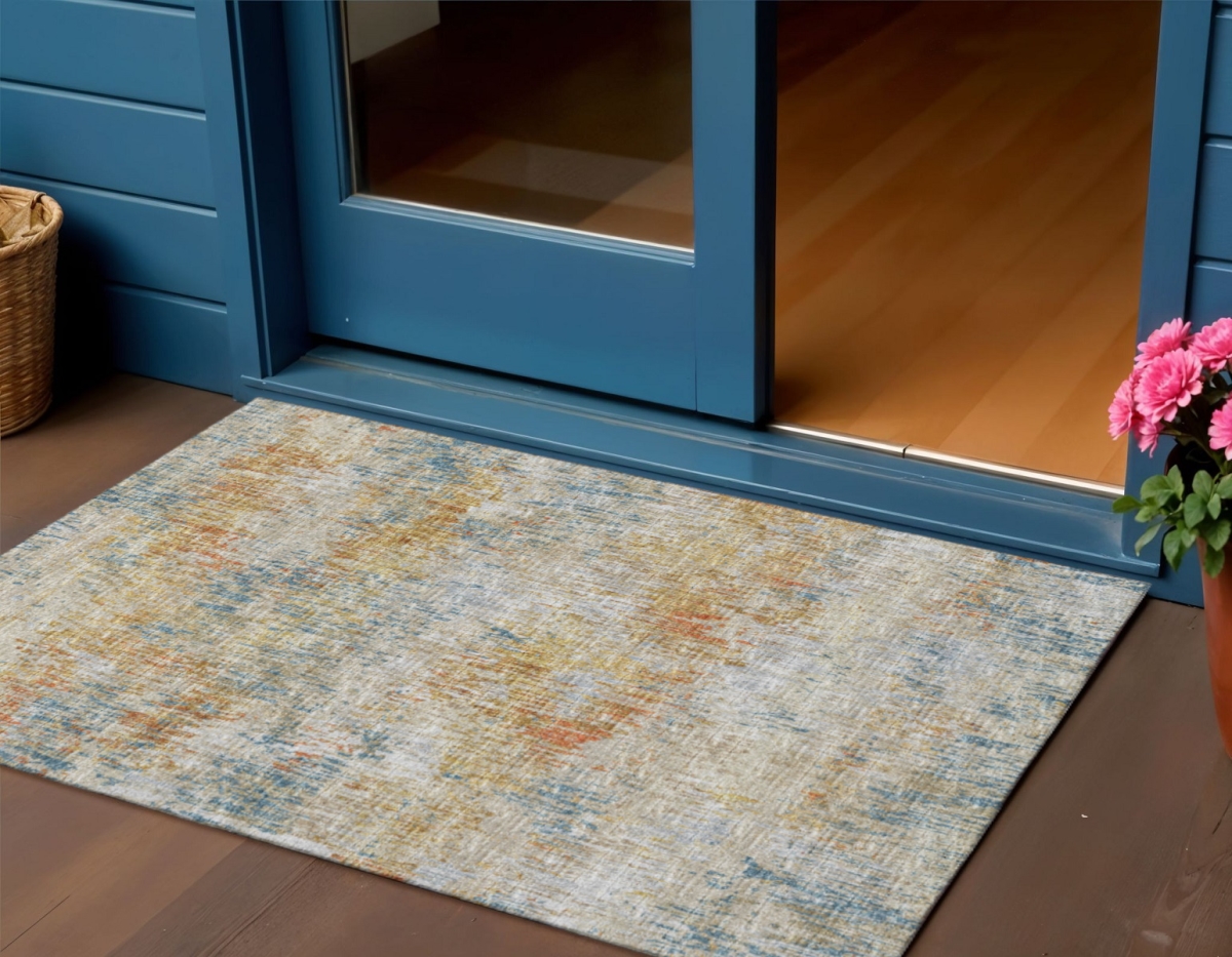 643571 3 x 5 ft. Gold Beige & Orange Abstract Washable Transitional Indoor & Outdoor Rectangle Area Rug