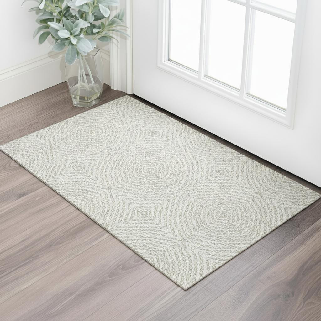 644000 3 x 5 ft. Linen & Ivory Geometric Washable Machine Made Rectangle Area Rug with UV Protection