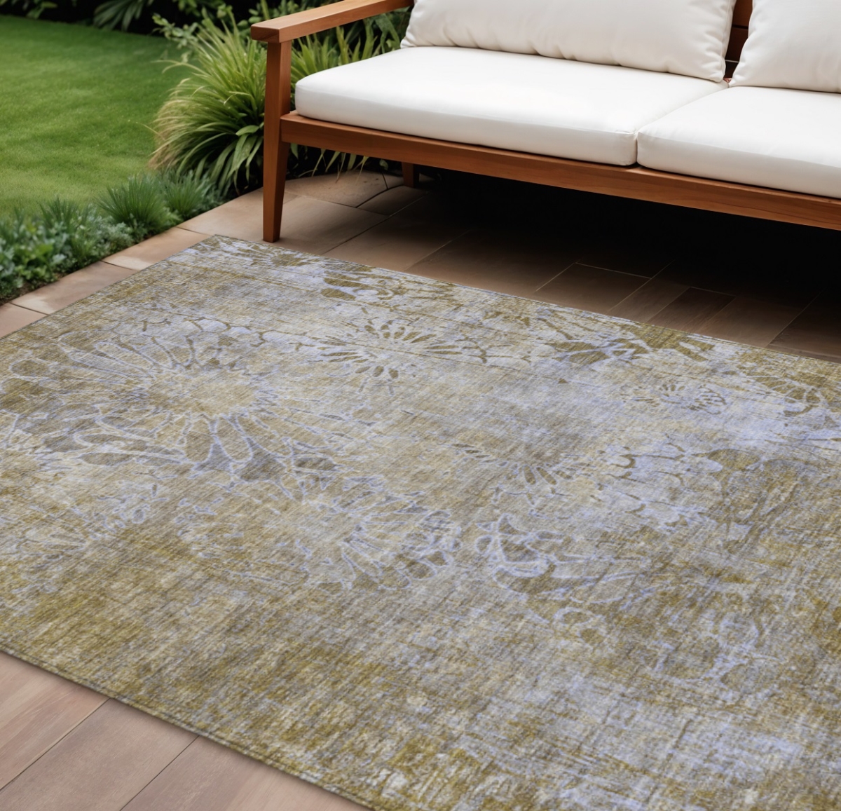 639310 10 x 14 ft. Wheat & Beige Floral Washable Transitional Indoor & Outdoor Rectangle Area Rug