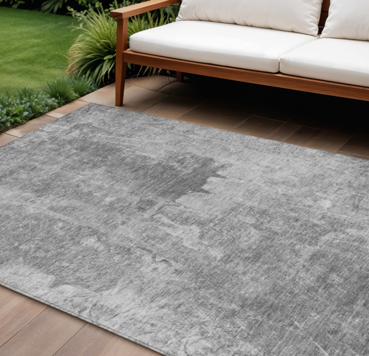 639368 8 x 10 ft. Gray & Silver Abstract Washable Transitional Indoor & Outdoor Rectangle Area Rug