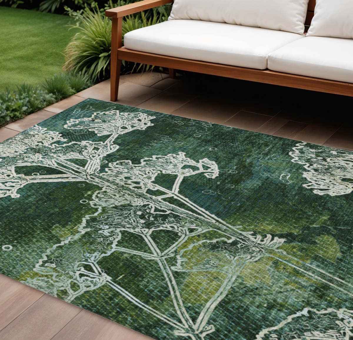 639873 9 x 12 ft. Teal, Blue & Green Floral Washable Transitional Indoor & Outdoor Rectangle Area Rug