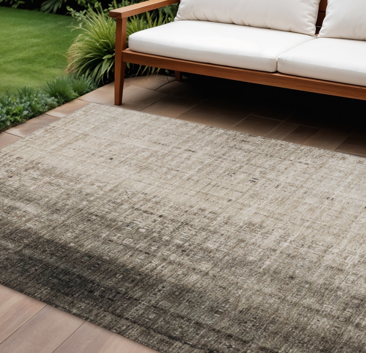 639884 8 x 10 ft. Brown & Beige Striped Washable Transitional Indoor & Outdoor Rectangle Area Rug