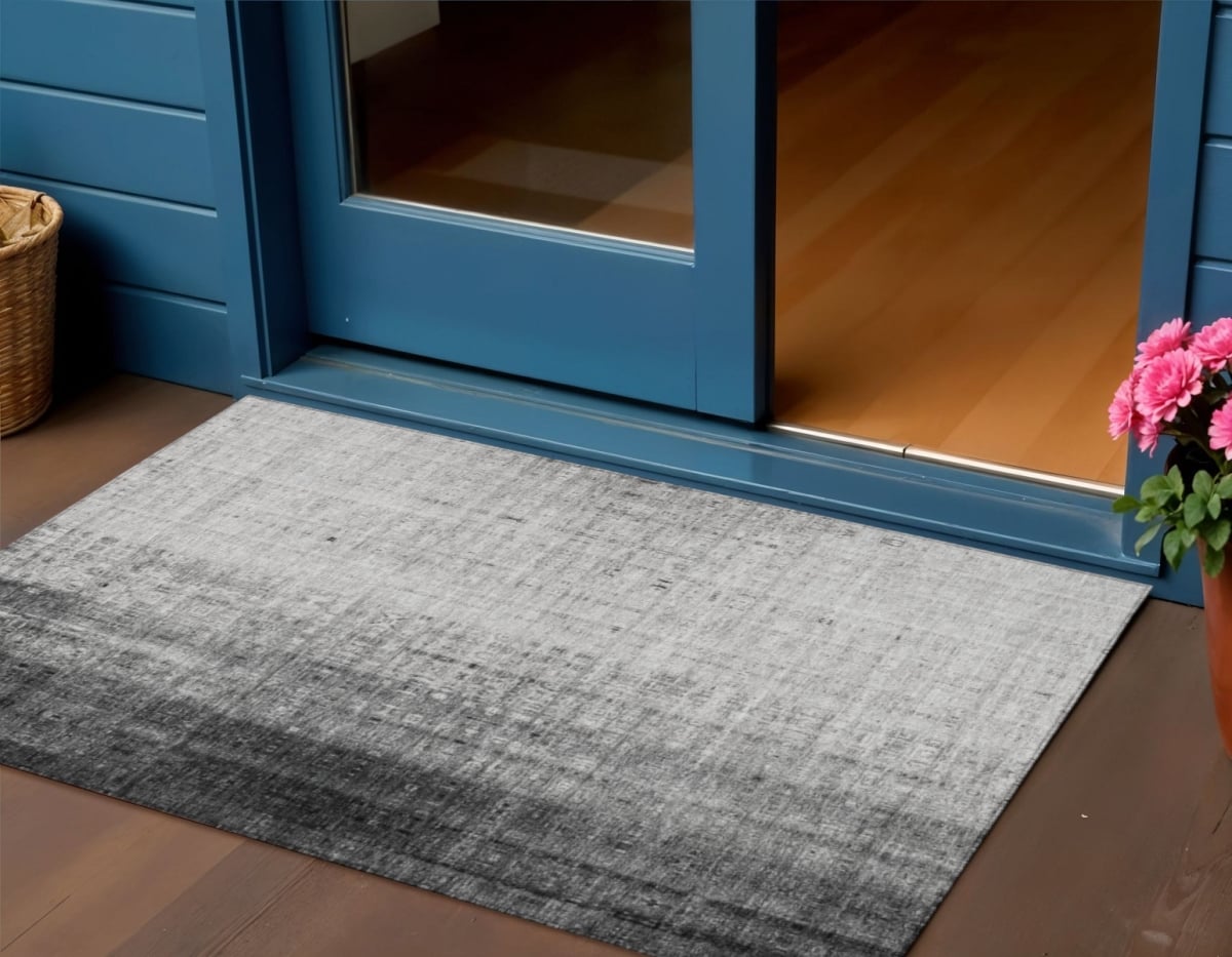 639893 3 x 5 ft. Gray & Ivory Striped Washable Transitional Indoor & Outdoor Rectangle Area Rug