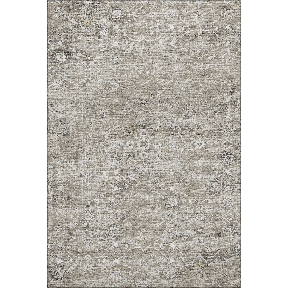 644206 5 x 8 ft. Stone & Coffee Floral Medallion Washable Machine Made Rectangle Area Rug with UV Protection
