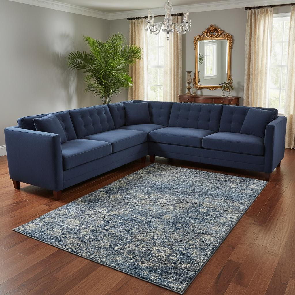 644220 8 x 10 ft. Blue & Gray Floral Medallion Washable Machine Made Rectangle Area Rug with UV Protection