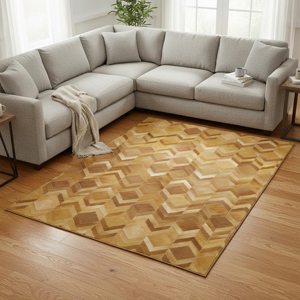 644693 9 x 12 ft. Brown, Ivory & Beige Geometric Lodge Washable Machine Made Rectangle Area Rug with UV Protection