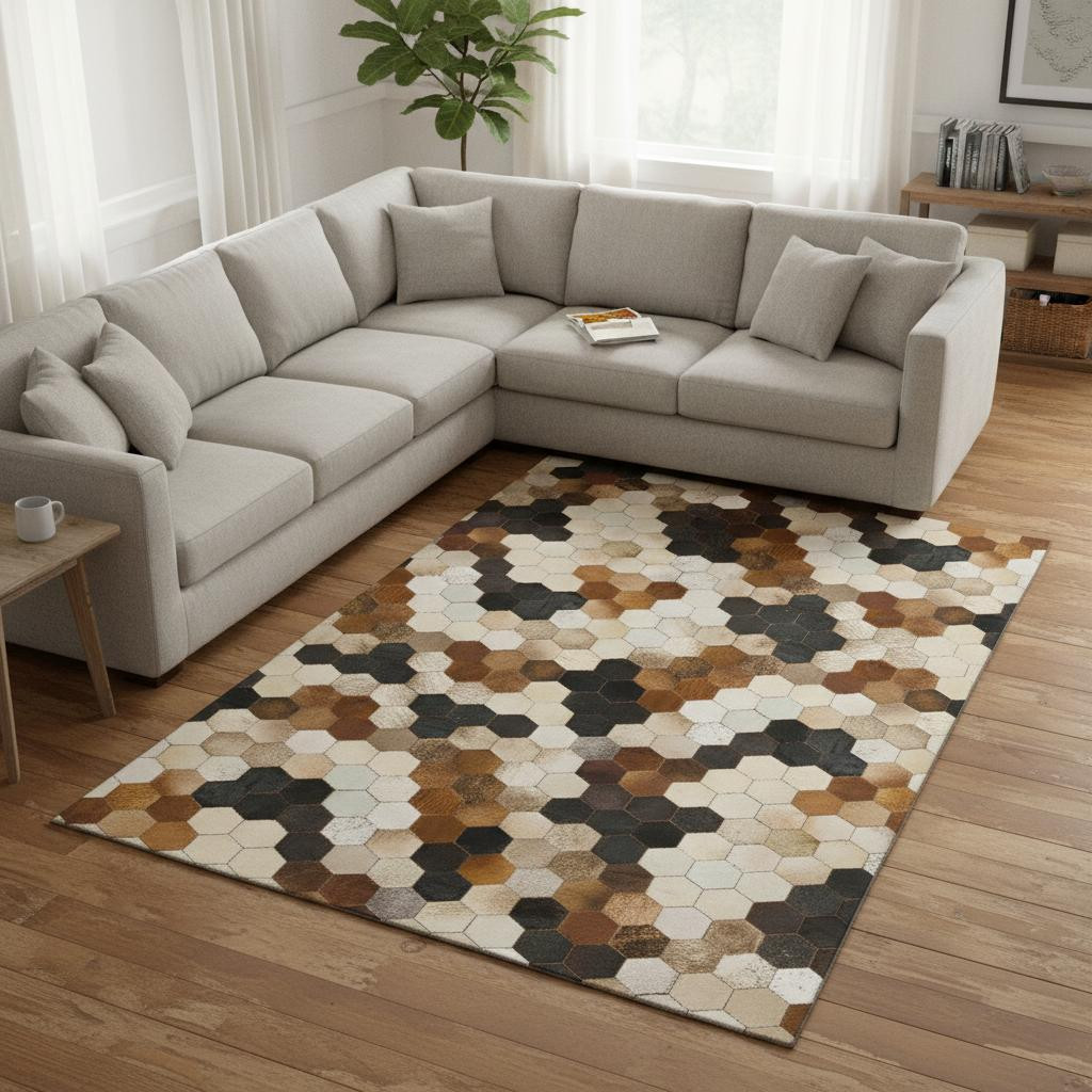 644716 8 x 10 ft. Black Brown & Ivory Geometric Washable Machine Made Rectangle Area Rug with UV Protection