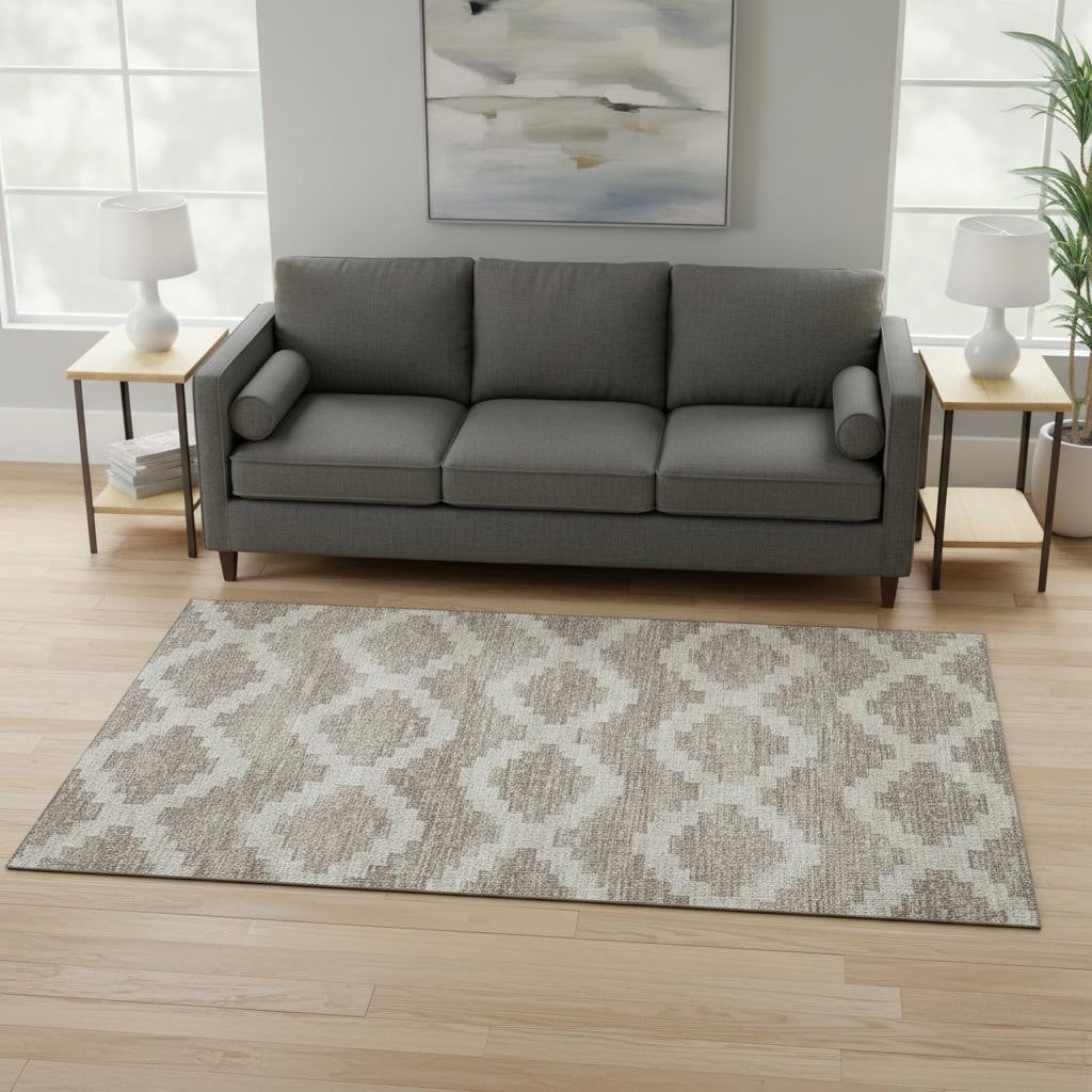 644942 5 x 8 ft. Tan Ivory & Beige Tribal Washable Machine Made Rectangle Area Rug with UV Protection