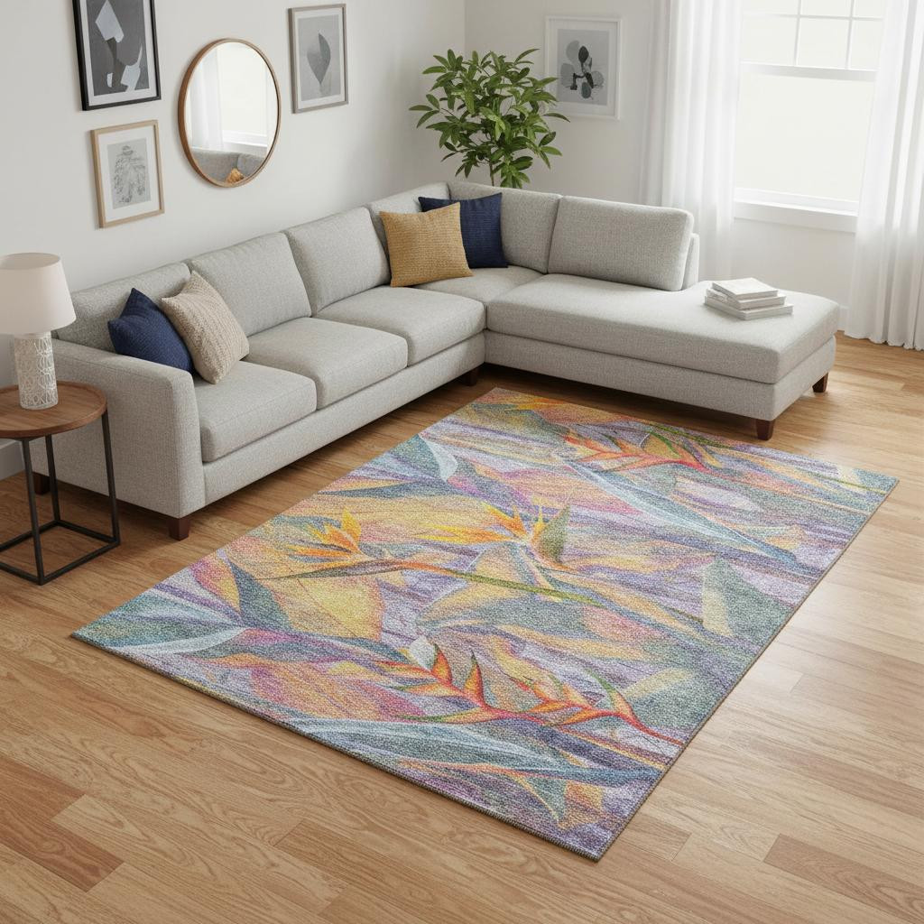 646391 10 x 14 ft. Rainbow & Ivory Geometric Island Washable Machine Made Rectangle Area Rug with UV Protection