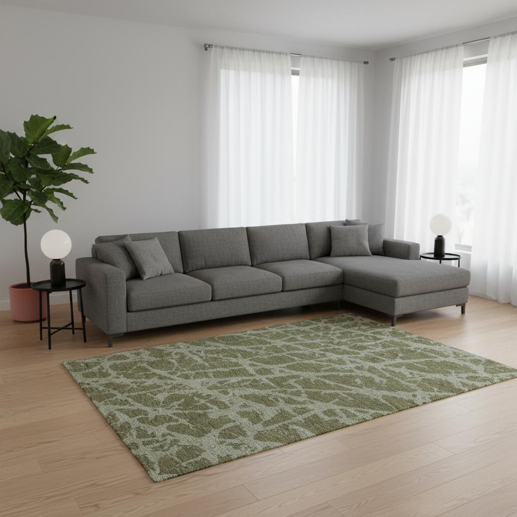 646559 9 x 12 ft. Olive Green & Gray Abstract Transitional Washable Machine Made Rectangle Area Rug with UV Protection