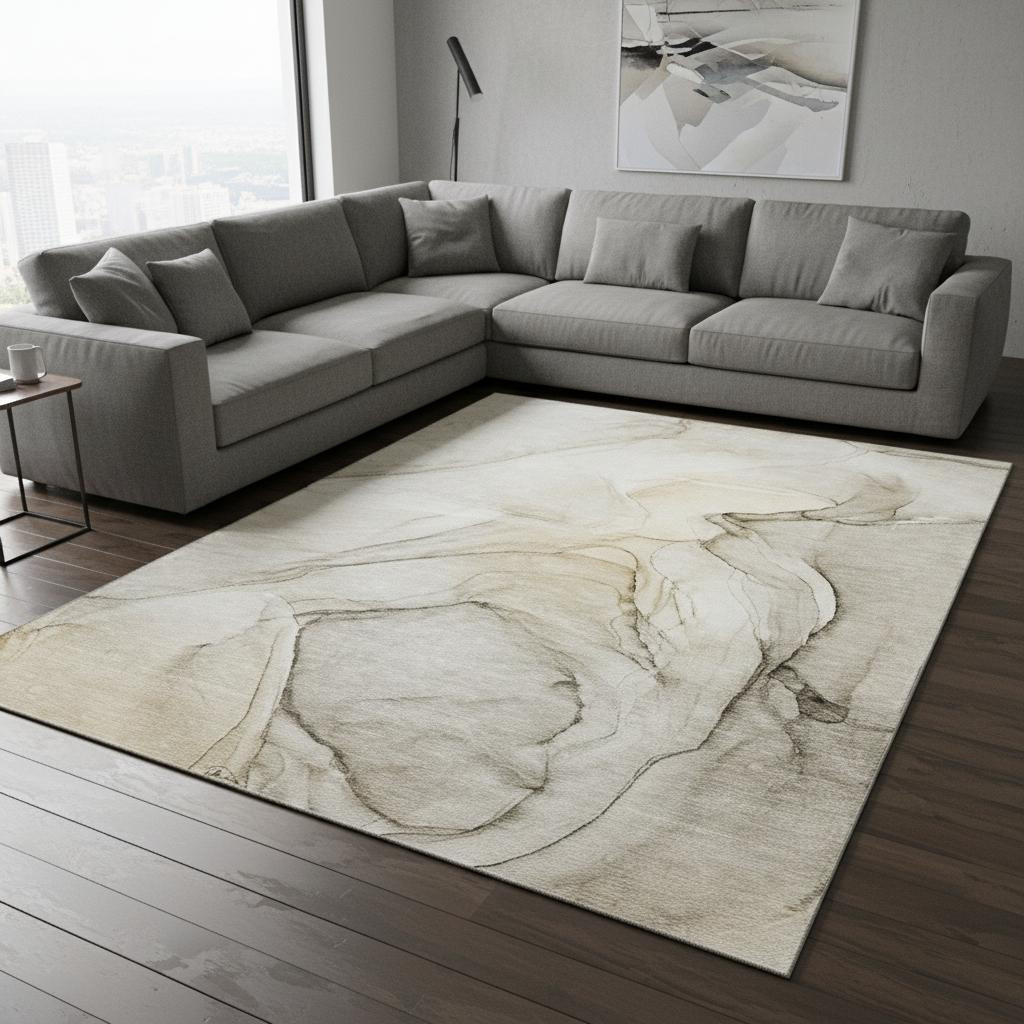 646606 8 x 10 ft. Beige & Ivory Abstract Transitional Washable Machine Made Rectangle Area Rug with UV Protection