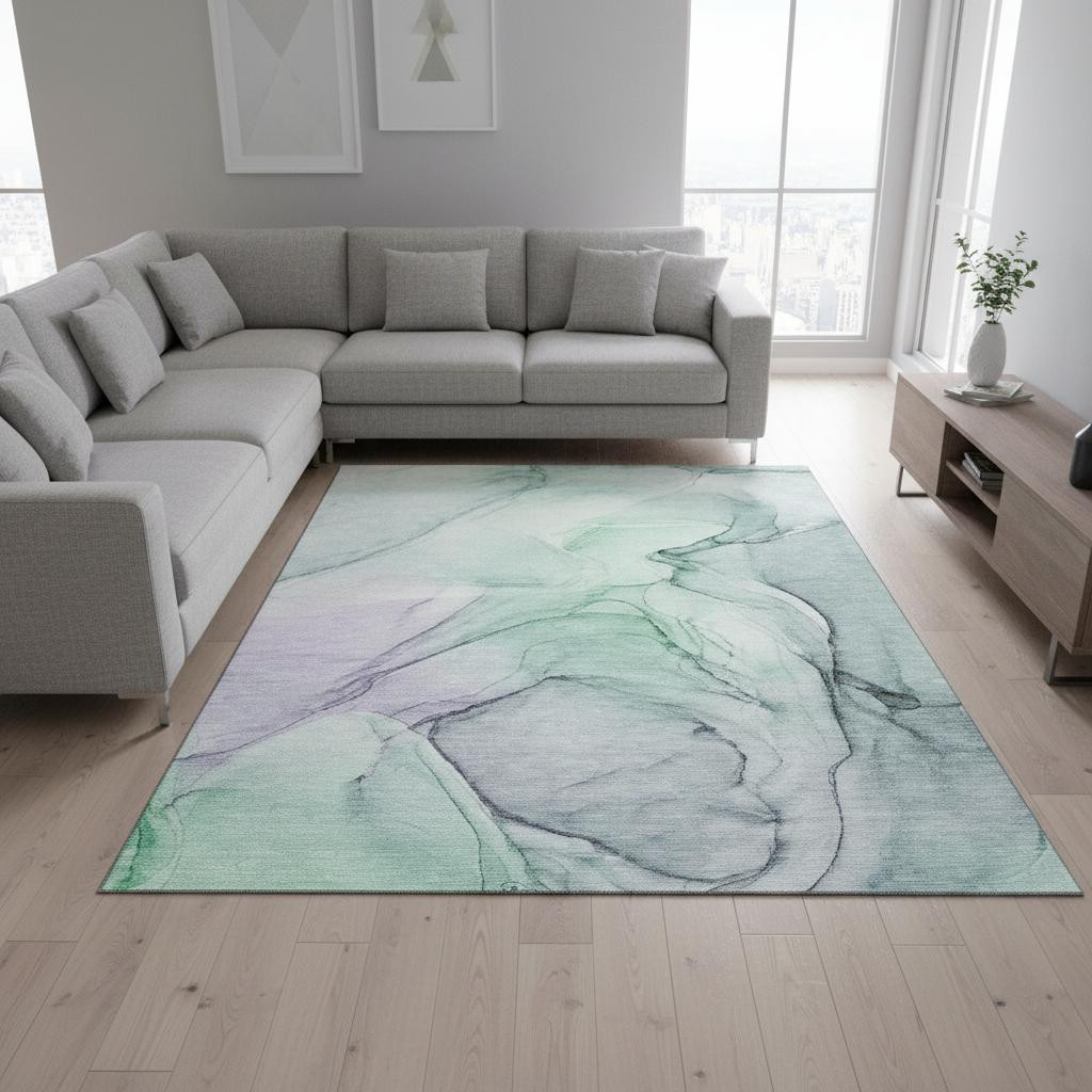 646612 8 x 10 ft. Blue & Green Abstract Washable Machine Made Rectangle Area Rug with UV Protection