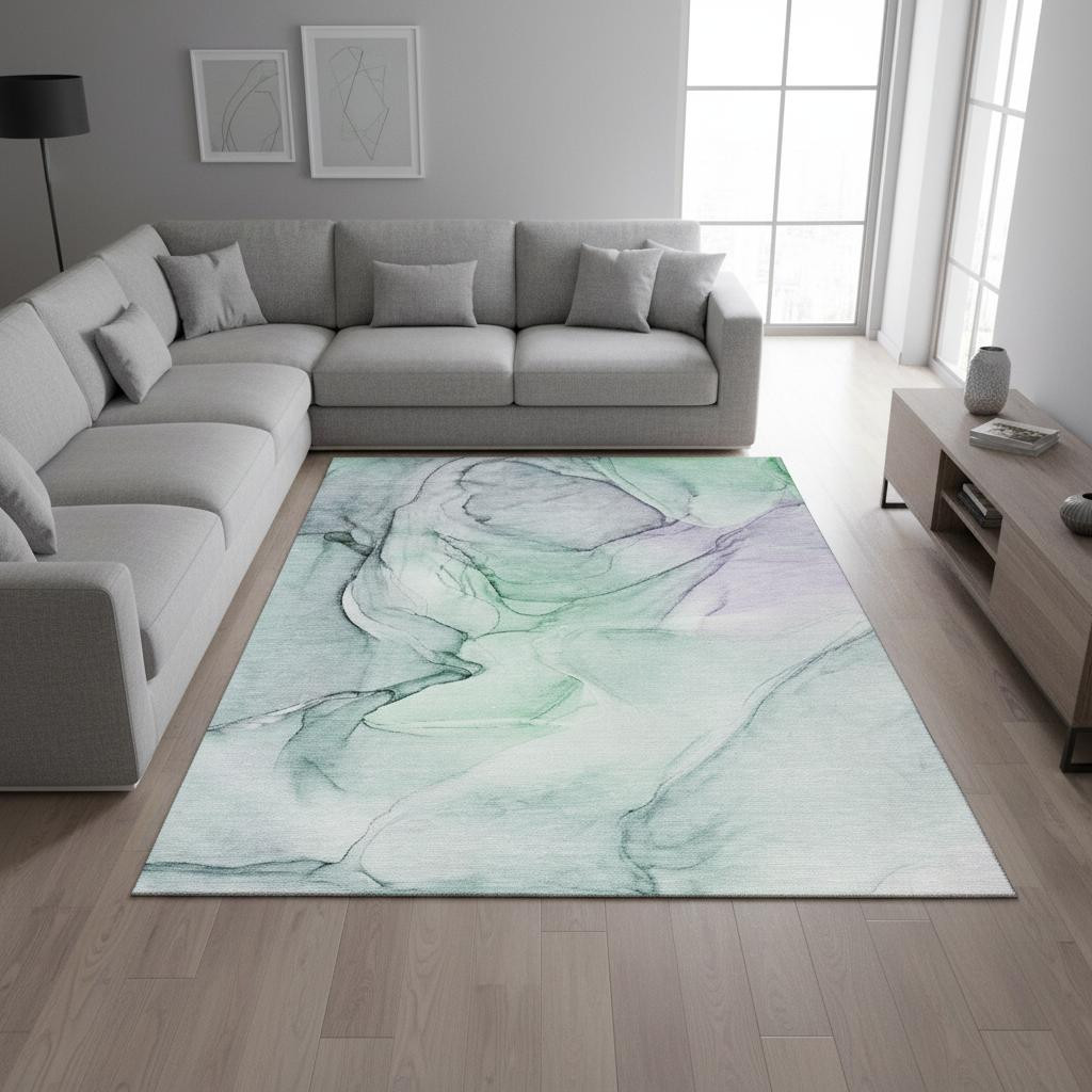 646614 10 x 14 ft. Blue & Green Abstract Washable Machine Made Rectangle Area Rug with UV Protection